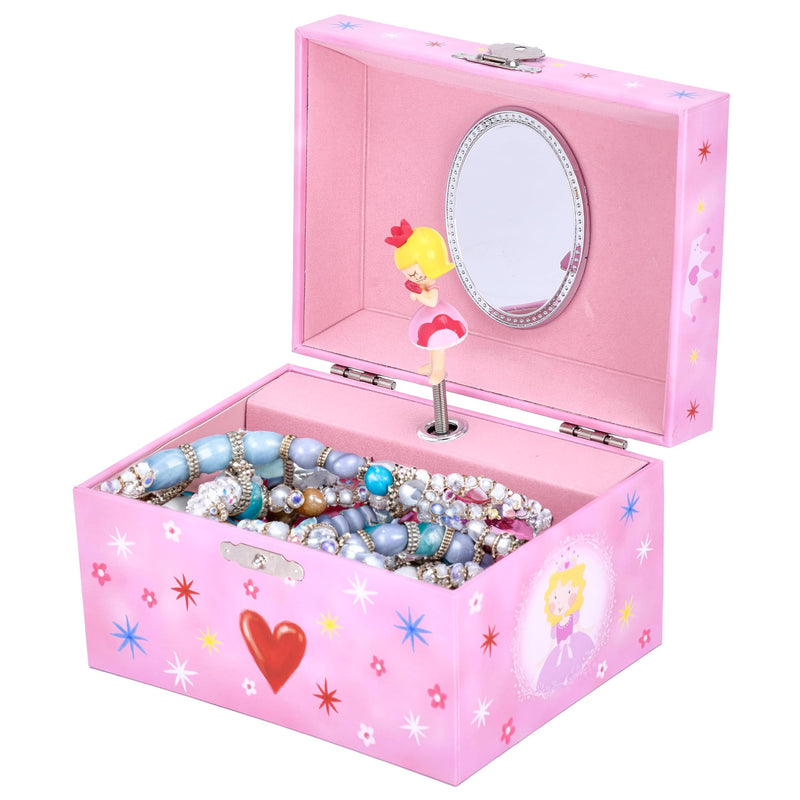 Heart Princess Jewelry Box - Pink, Musical Box With Spinning Figurine, Storage