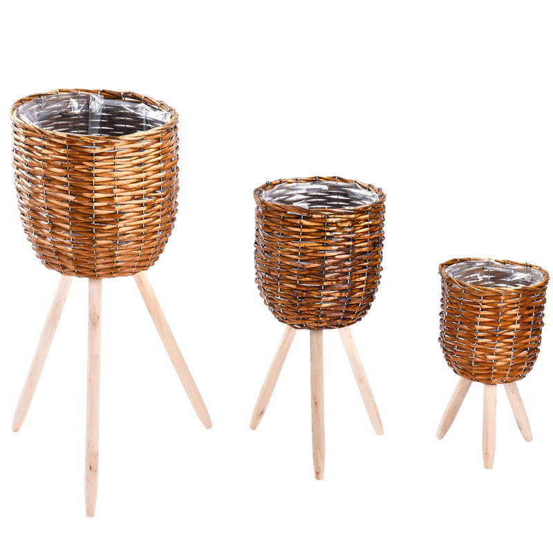 Rattan Planter Basket, Set Of 3 - Tallest Stand Measures 267"X11" - Handwoven