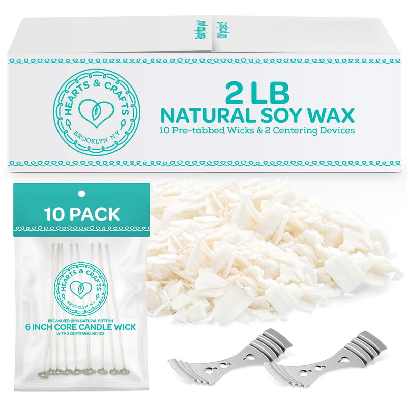 Natural Soy Wax For Candle Making - 2 Lbs Natural Soy Wax - 10 6-Inch Pre