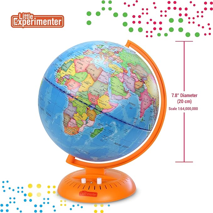 Globes For Kids 3-in-1 Light Up World Globe With Stand - Illuminated Star Map And Built-in Night Lamp Projector, 8” - Learning & Educational STEM Toys, Gifts For Kids Ages 8 9 10 11 12 13+ Years Old