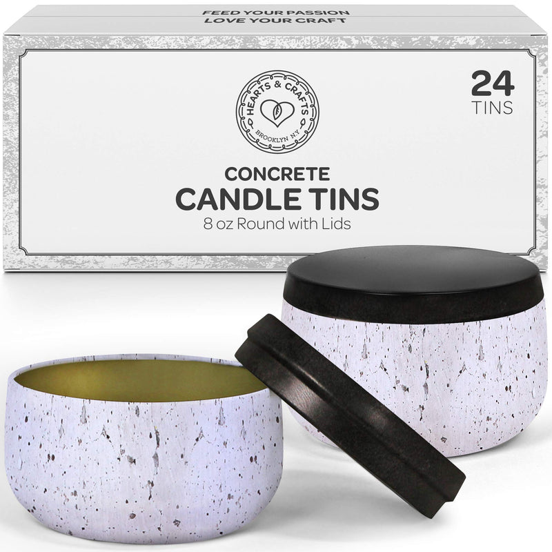 Concrete Speckled Candle Tins 8 Oz With Lids - 24-Pack Of Bulk Candle Jars