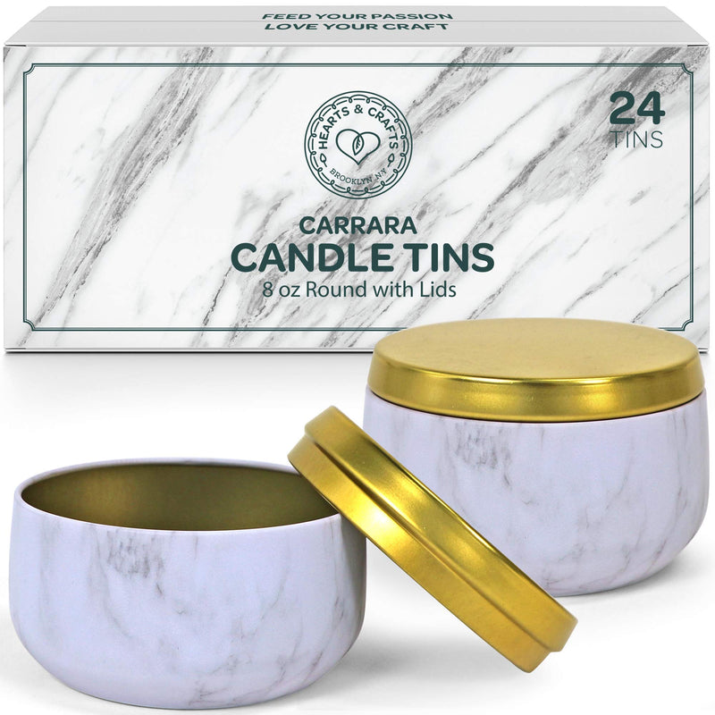 Marble Candle Tins 8 Oz With Lids - 24-Pack Of Bulk Candle Jars For Making