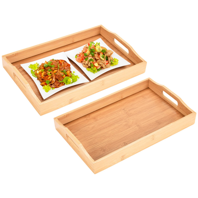 Bamboo Frame Serving Tray With Handles, Set Of 2 - Large 10"X15"X2", Small 9"X14