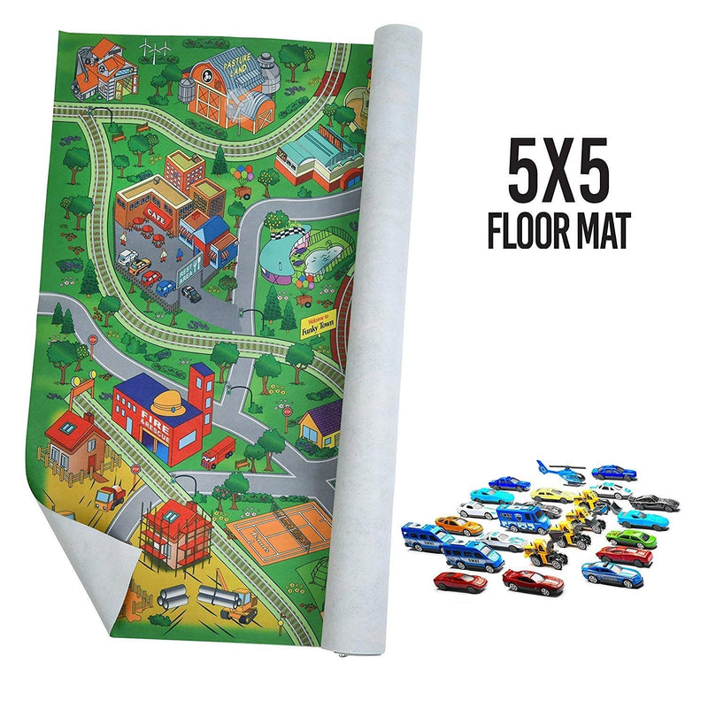 Toddler Playmat - Car Rug Play Mat With 25 Diecast Toy Cars  Kids Rugs