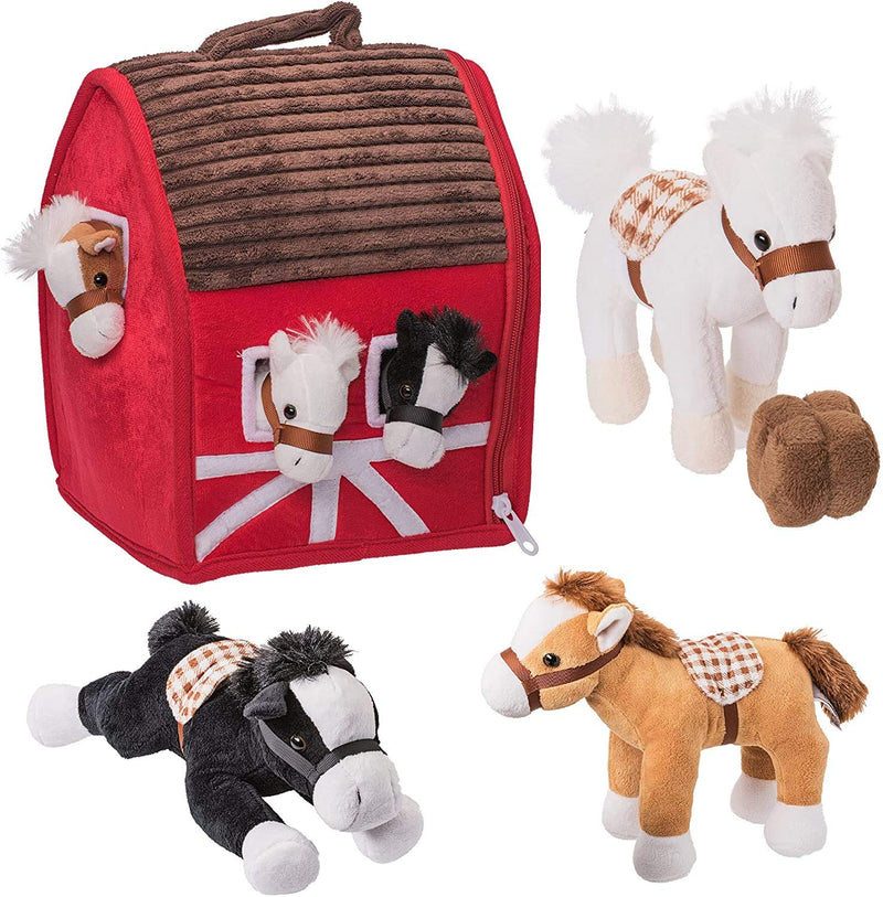 Plush Farm House With Soft And Cuddly 5" Plush Horses, Farm Boy, And Farm House