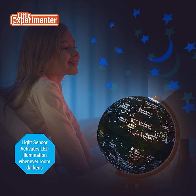 Globes For Kids 3-in-1 Light Up World Globe With Stand - Illuminated Star Map And Built-in Night Lamp Projector, 8” - Learning & Educational STEM Toys, Gifts For Kids Ages 8 9 10 11 12 13+ Years Old