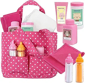 Baby Girl Doll Diaper Bag, Pink Soft Carrying Bag Including Cleaning