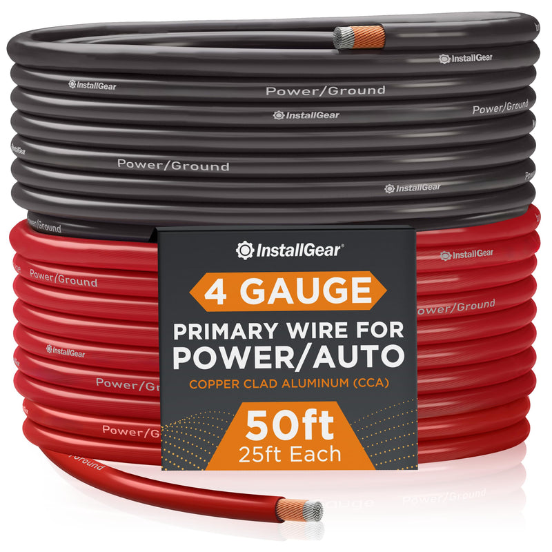 4 Gauge Battery Cable Wire, 50ft Copper Clad Aluminum Caa, Primary Automotive