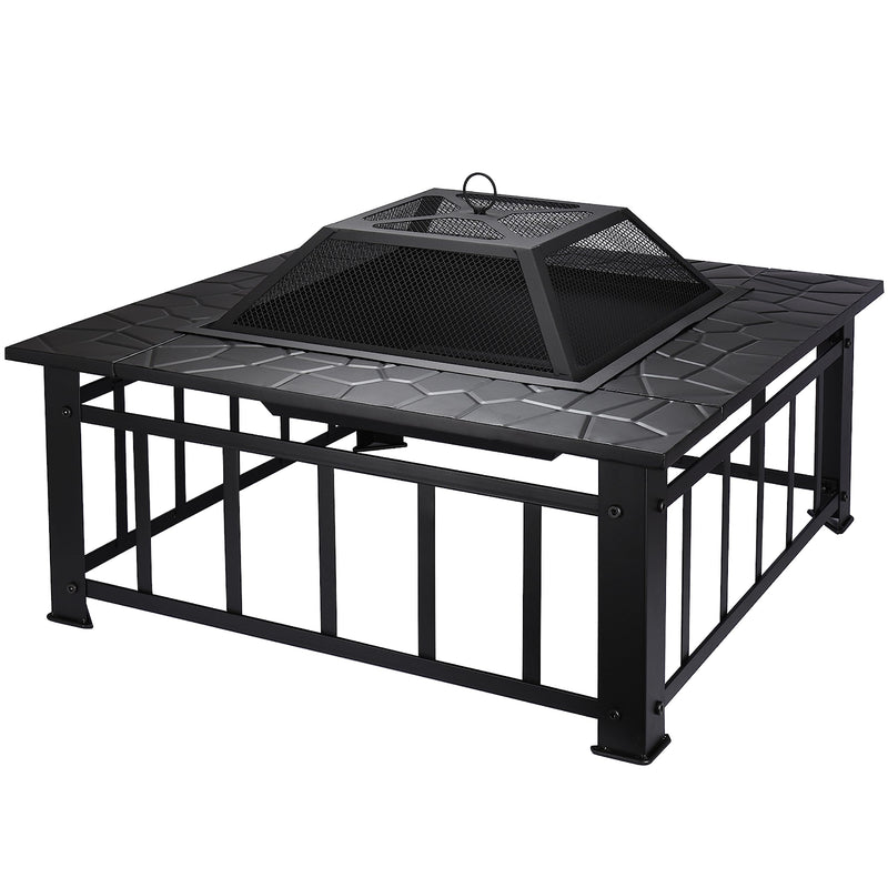 3 In 1 Metal Square Firepit (318"Dx318"Wx125"H-In) - Heavy-Duty & Portable Bbq