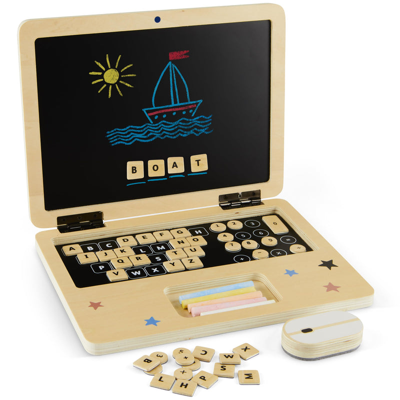 Wooden Computer Pretend Play Set - Kids, Baby, Toddler Laptop - Toy Laptop