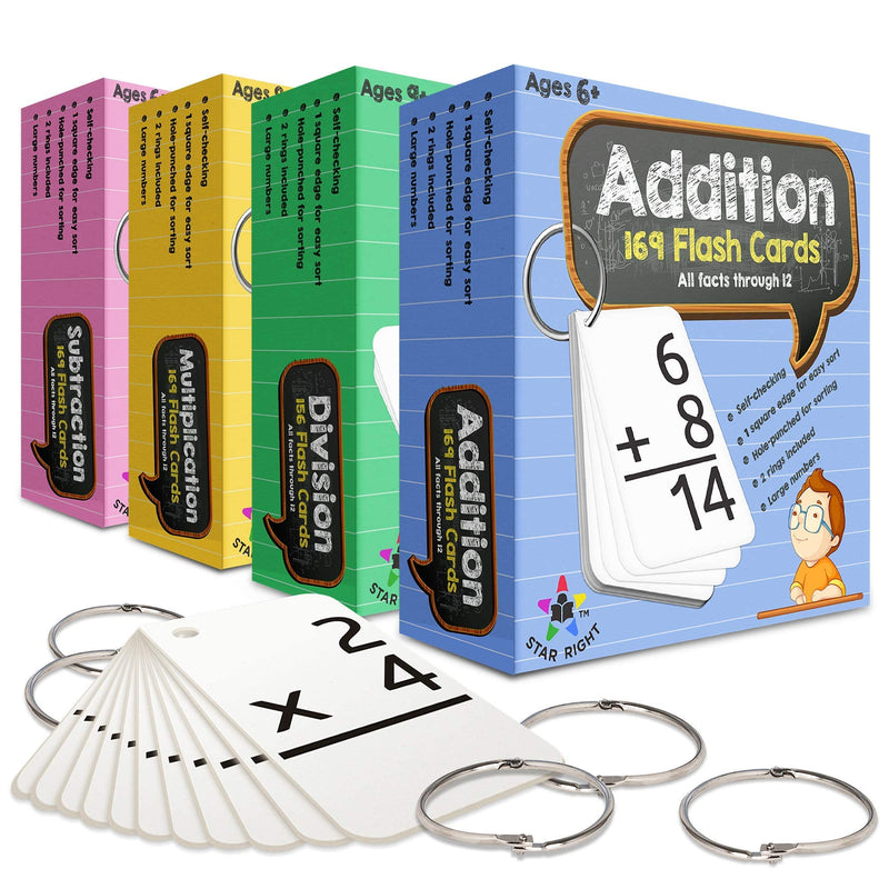 Math Flash Cards Set Of 4 - Addition, Subtraction, Division, & Multiplication