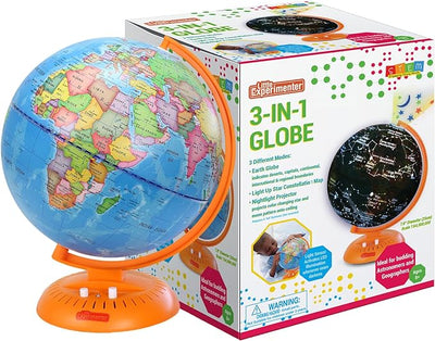 Globes For Kids 3-in-1 Light Up World Globe With Stand - Illuminated Star Map And Built-in Night Lamp Projector, 8” - Learning & Educational STEM Toys, Gifts For Kids Ages 8 9 10 11 12 13+ Years Old