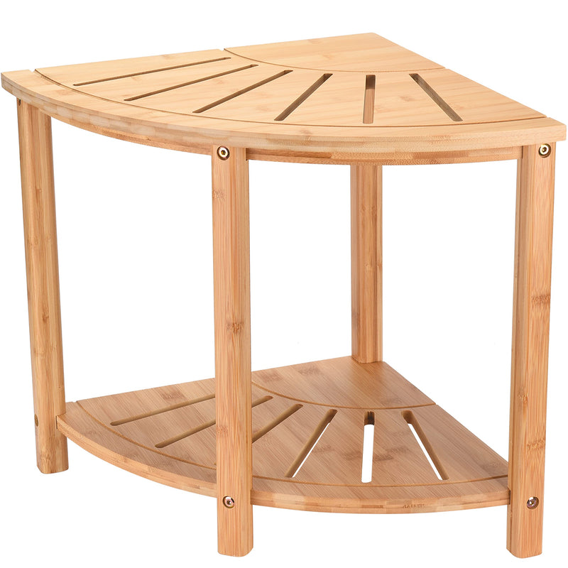 Bamboo Corner Stool With Storage Shelf For Inside Shower - 1574" D X 1574" W