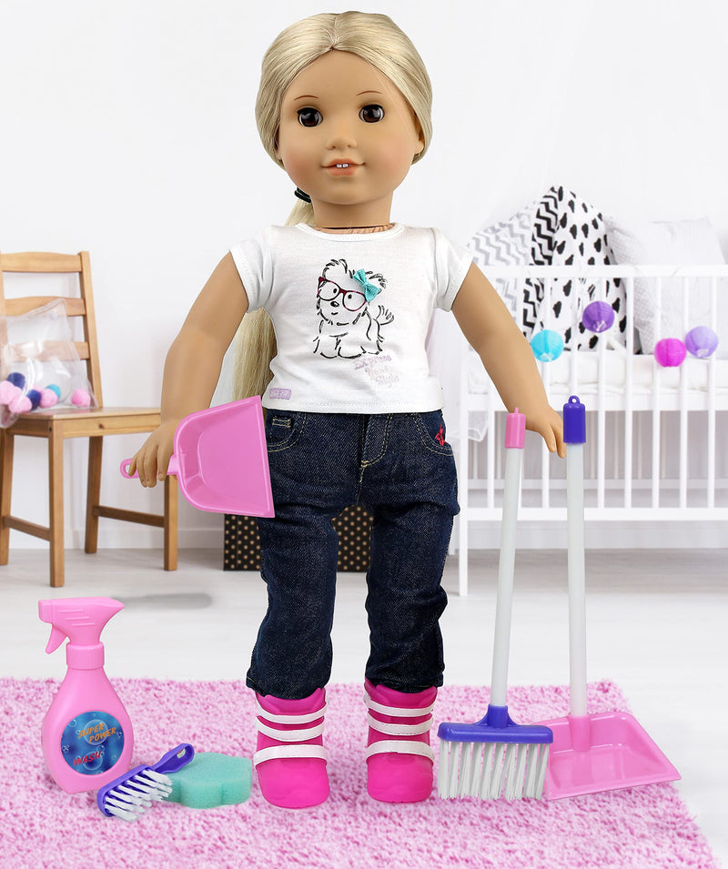 Doll Cleaning & Housekeeping Set, 6-Piece Doll Accessories Play Set, Perfect