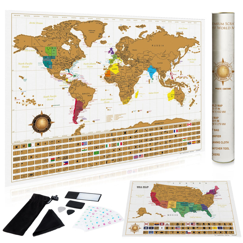 Scratch Off World Map Poster And Deluxe United States Map - Includes