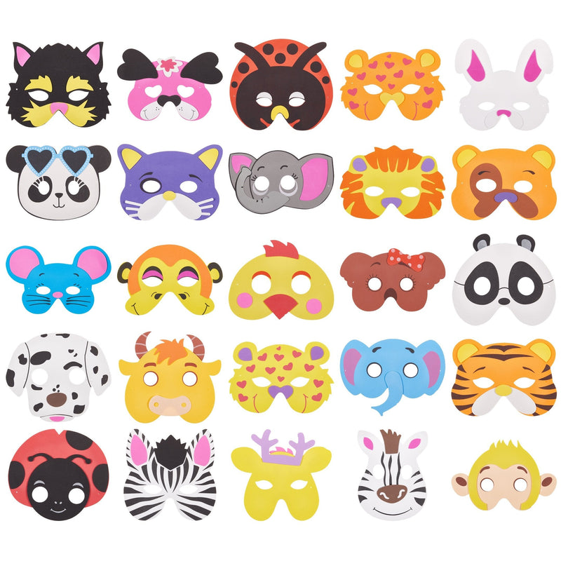 50 Piece Assorted Foam Animal Face Mask For Kids - Masquerade Mask, Purim Masks