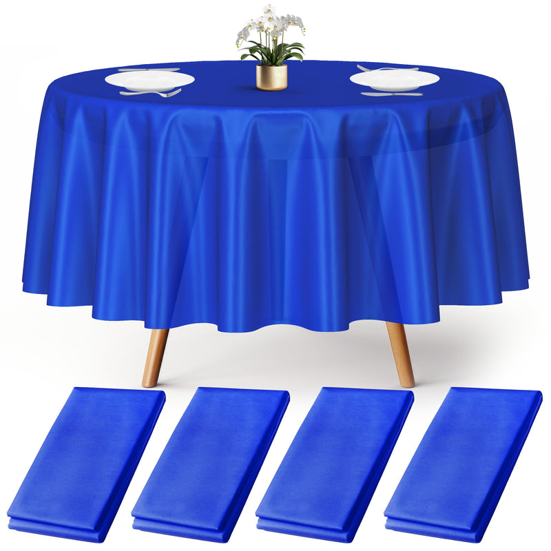 4 Blue Round Plastic Tablecloth 84" - Disposable Red Tablecloths - Plastic Table