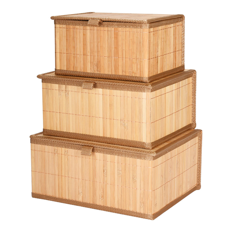 Bamboo Decorative Storage Boxes With Lids - Nesting Rectangular Lidded Box