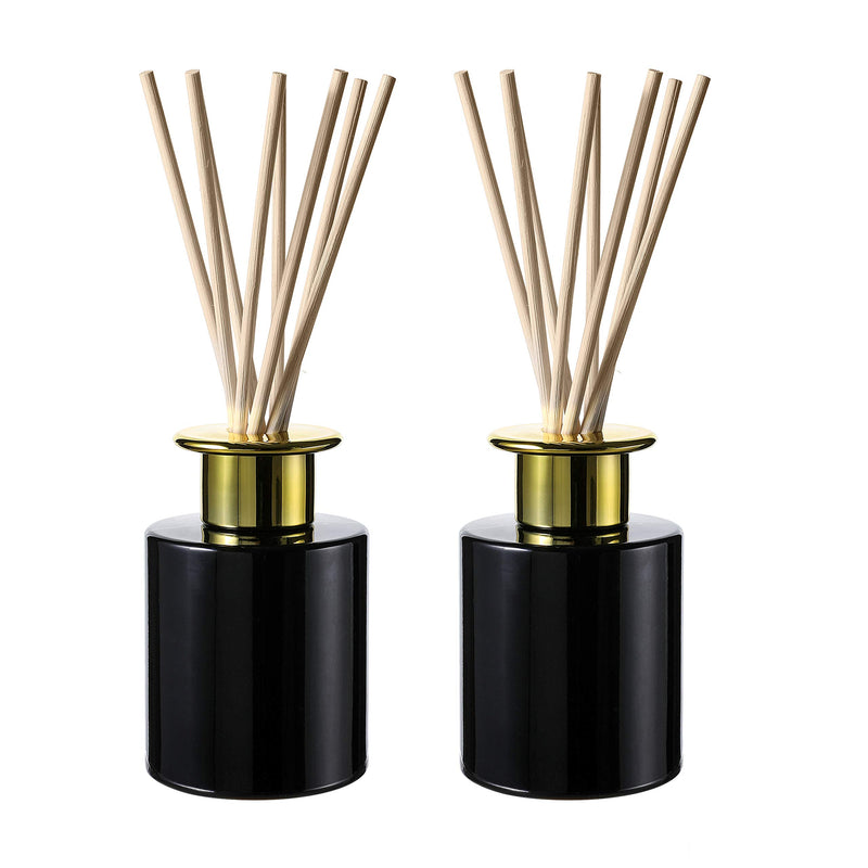 4 Ounce Black Glass Diffuser Bottles Set Of 2 With 16pcs Natural Reed Sticks &