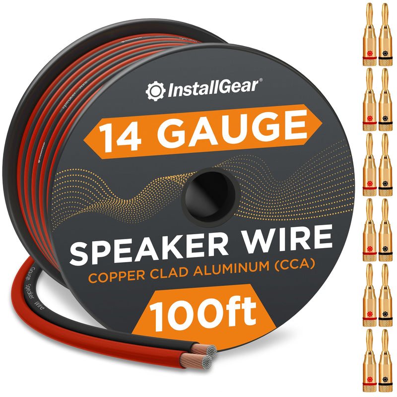 14 Gauge Speaker Wire Cable (100 Foot + 12 Banana Plugs) - 14 Awg Speaker Wire