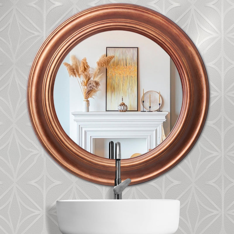 Modern Round Wooden Mirror Ivory Farmhouse Wall Mirror Real Wood 581x58