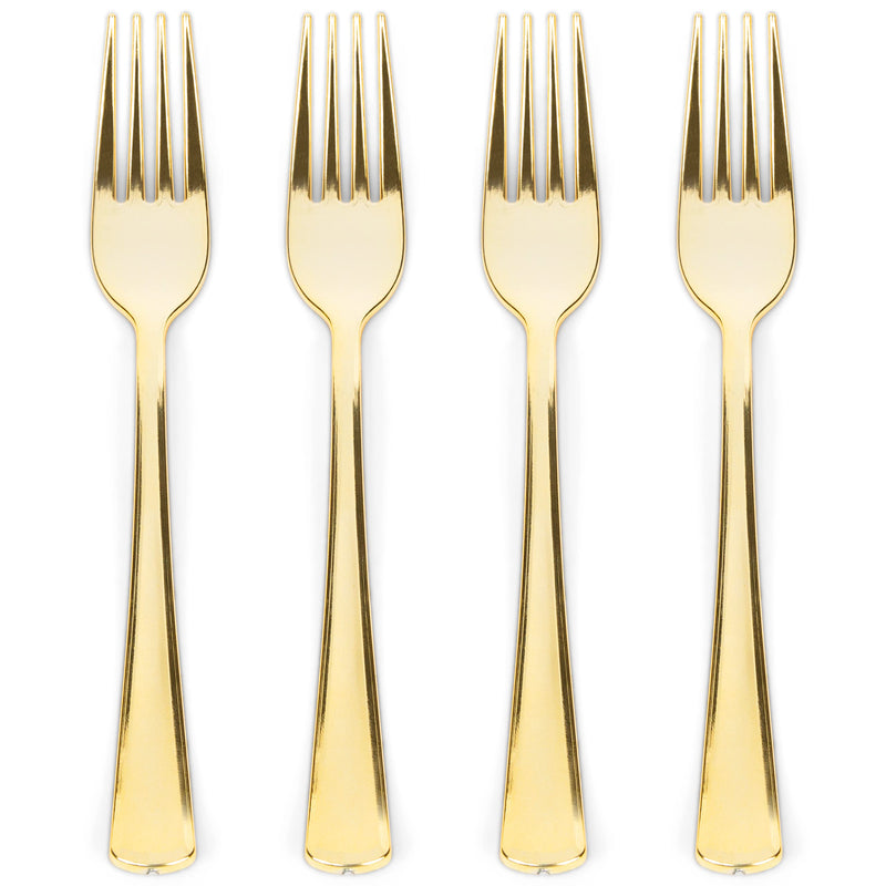 100 Gold Plastic Forks Heavy-Duty, Heavyweight Gold Plastic Silverware Forks