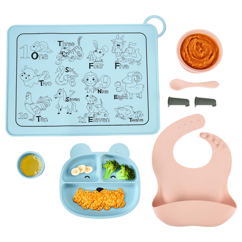 Silicone Baby Feeding Set Of 8 - Baby Plates And Bowls Set - Toddler