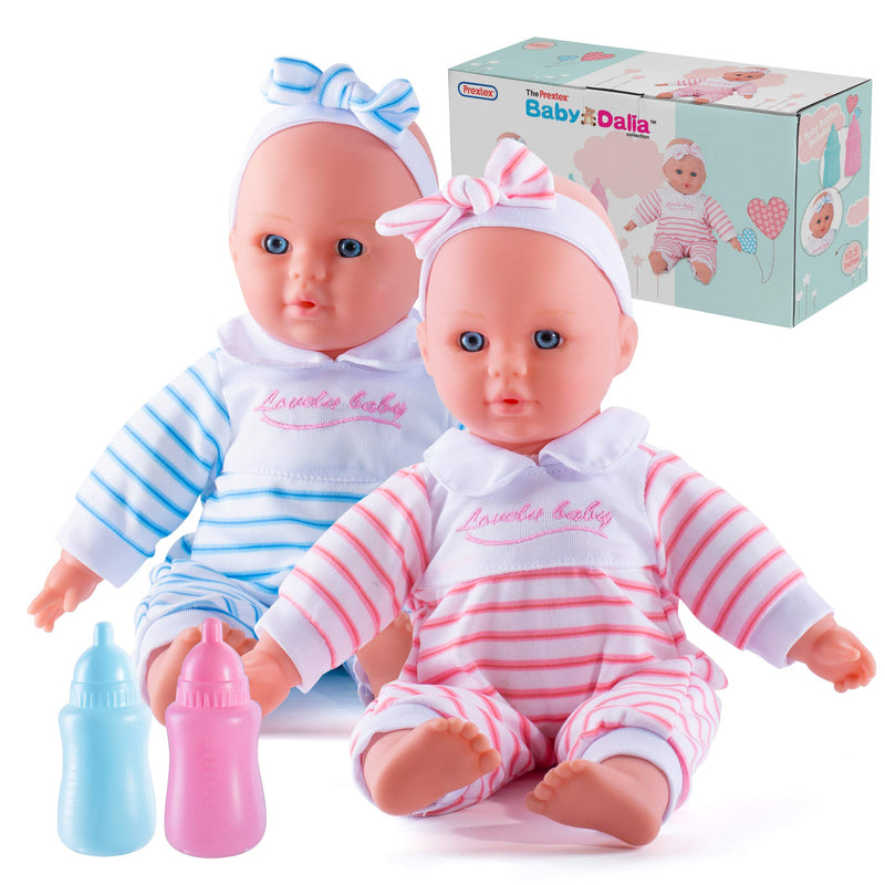 Baby Twin Dolls Set - 12-Inch Boy And Girl Soft Twin Baby Dolls Set With Pink