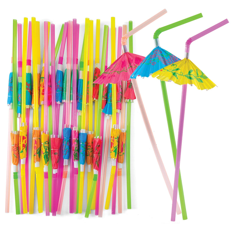 Umbrella Drinking Straws 200pcs - Flexible Straw, Bendable/Bendy Straws, Colored