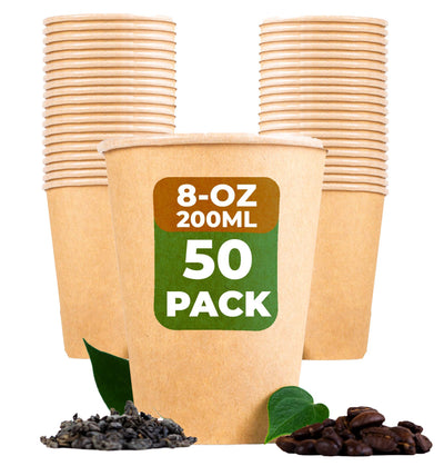 50-Packstrong 100% Compostable Coffee And Tea Cups - Eco - Biodegradable