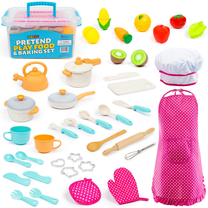 Kids Cooking And Baking Chef Set With Sliceable Play Food - Pretend Play Toddler