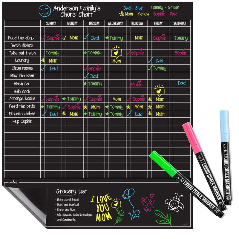 Magnetic Dry Erase Chores Chart For Kids (17x20 Inches, Black) - 6 Whiteboard