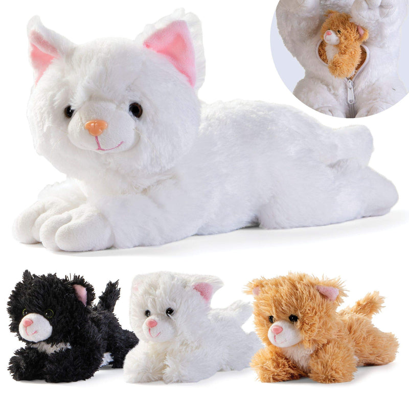 Plush Cat Toys Stuffed Animal W/ 3 Cats Baby Stuffed Animals - Big Cat Zippers 3