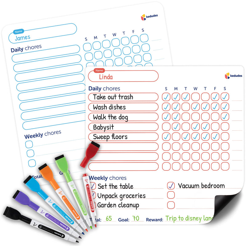 Magnetic Dry Erase Chore Chart - 2pk Erasable Weekly Chore Chart - Chores Chart