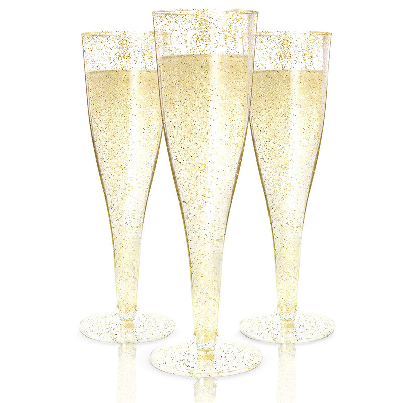 100 Gold Champagne Flutes  Disposable Toasting Glasses For Weddings, Cocktails