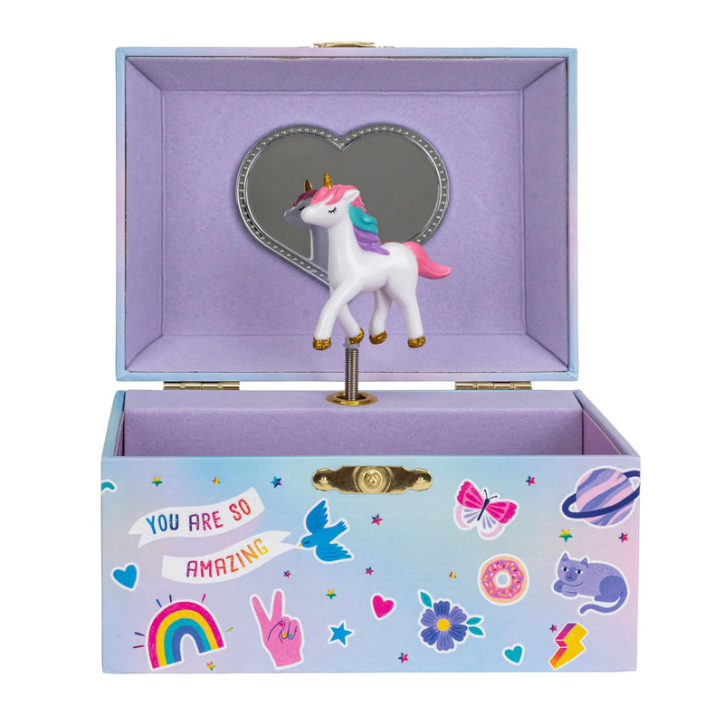 Musical Jewelry Box For Kids With Alphabet Sticker Sheet - Girls Unicorn