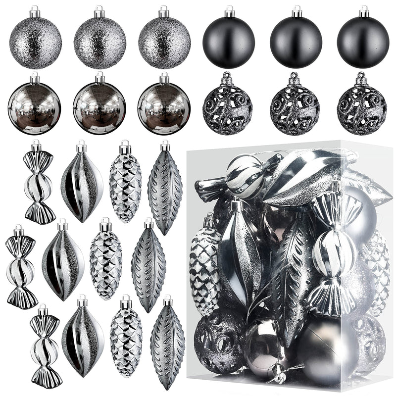 Grey Christmas Ball Ornaments For Christmas Decorations (Grey)  24 Pcs Xmas Tree