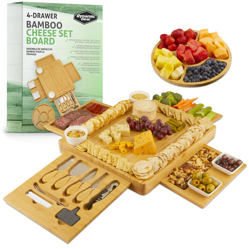 Charcuterie Board Gift Set, Expandable Bamboo Cheese Board W/Stainless Steel