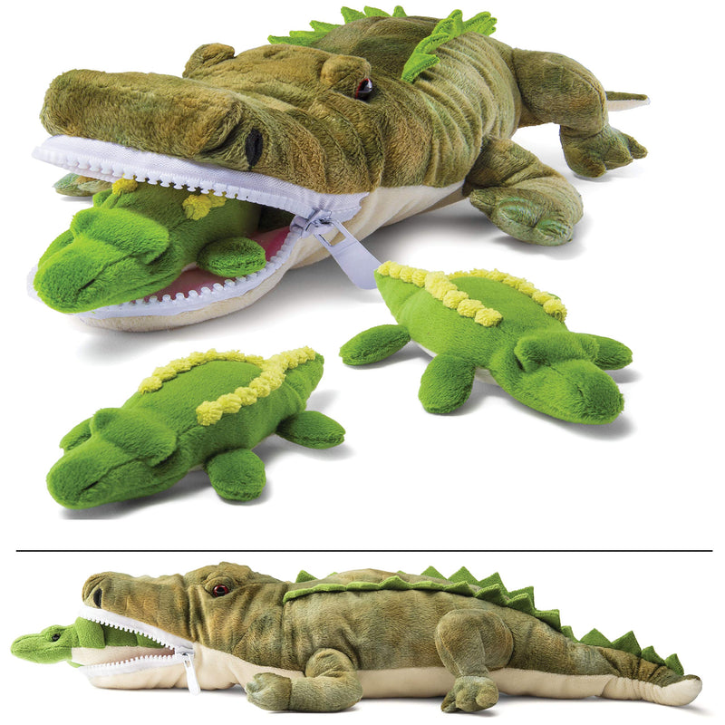 Plush Alligator Toys Stuffed Animal W/ 3 Alligator Baby Stuffed Animals-Big