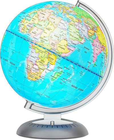 Illuminated Globe of the World with Stand | World Globe for Kids Learning with Build in LED Night Light | Light Up Earth Globe for Children | 8” Globe for Home, Desk, Classroom