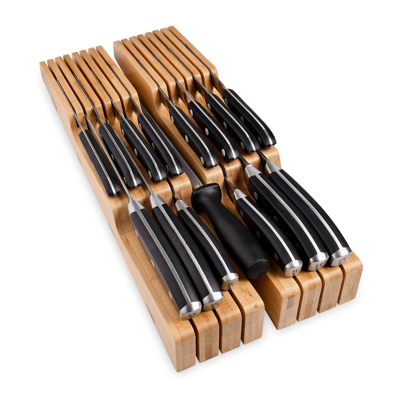 In Drawer Knife Block Bamboo, Holds 16 Knives + Knife Sharpener Slot