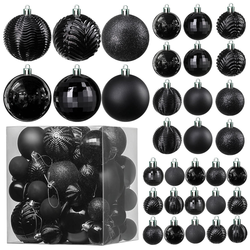 Christmas Ball Black Ornaments For Christmas Decorations (Black) - 36 Pcs