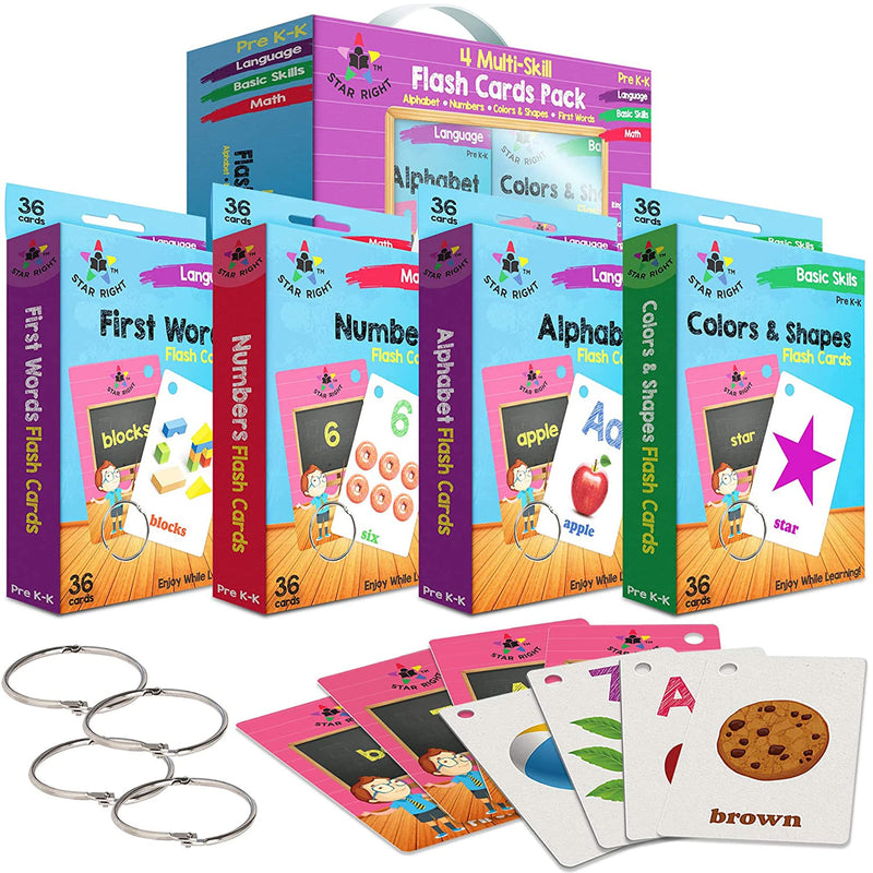 Words Toddler Flash Cards Set Of 4 - Number Flash Cards, First Words, Colors