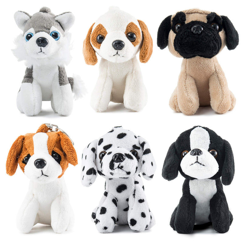 Plush Puppies Set - 6 Small Dog Stuffed Animals With Keychains  5-Inch Cozy