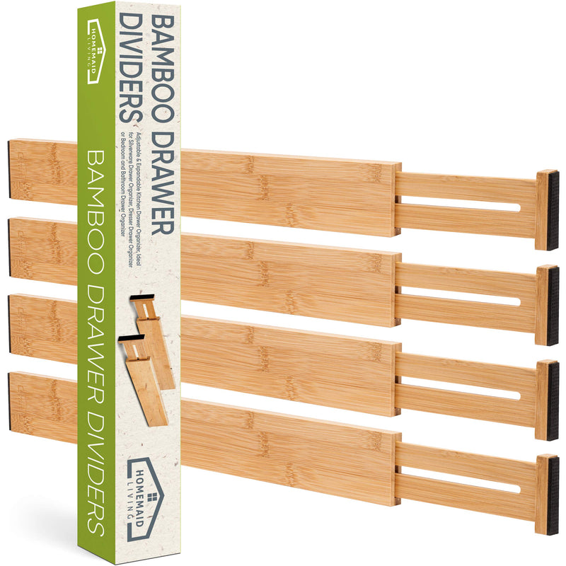 Bamboo Drawer Dividers - Adjustable & Expandable For Kitchen Silverware