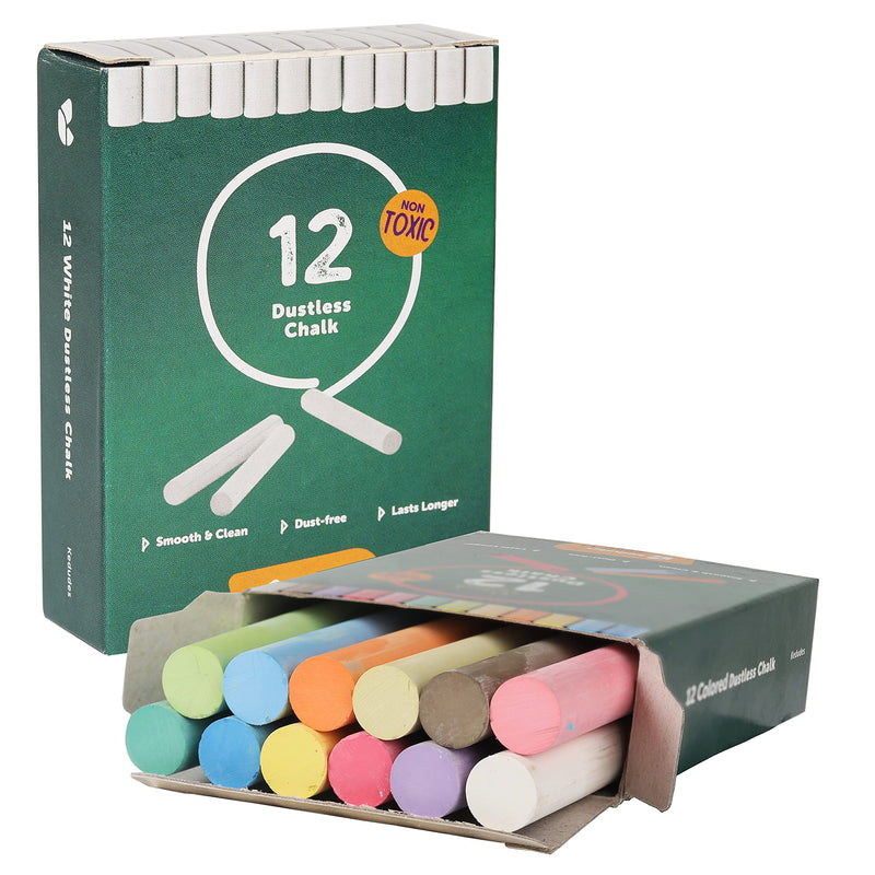 Chalk For Kids - 24 Pack Non-Toxic Colored Chalkboard Chalk - 12 Pack