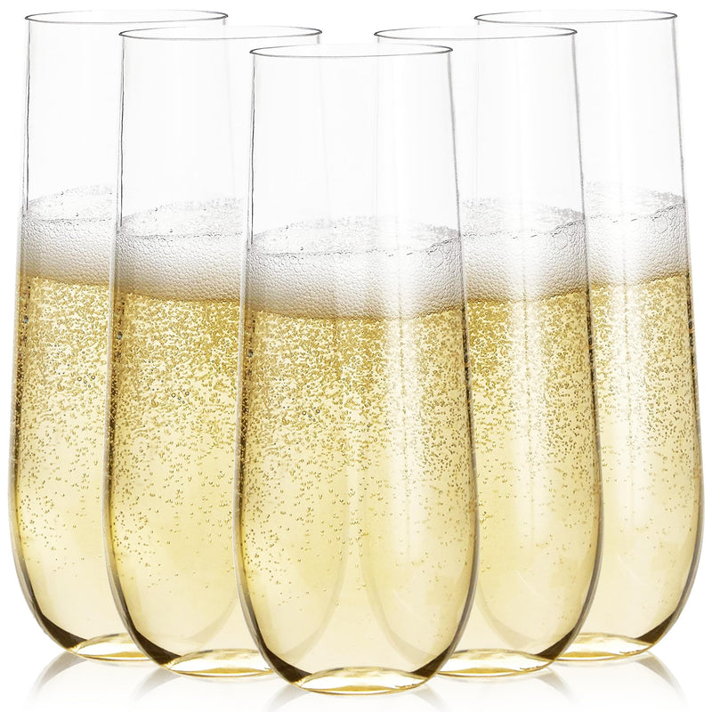 24pk Stemless Plastic Champagne Flutes - 9 Oz, Clear Disposable Wine Glasses