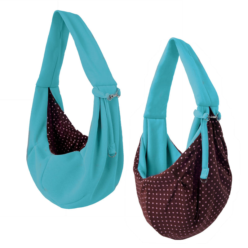 Reversible Cat Sling & Dog Carrier Sling - Aqua Blue, Soft Hands Free Pet