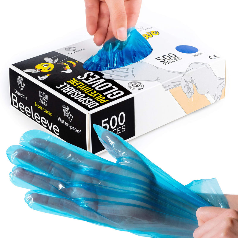 500-Box Disposable Plastic Poly Gloves - One Size Fits Most - Color Variants