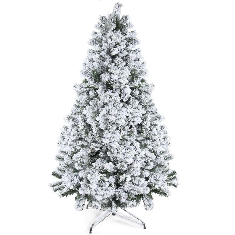 6ft Snow Flocked Christmas Tree - 1200 Tips, Artificial Spruce Hinged